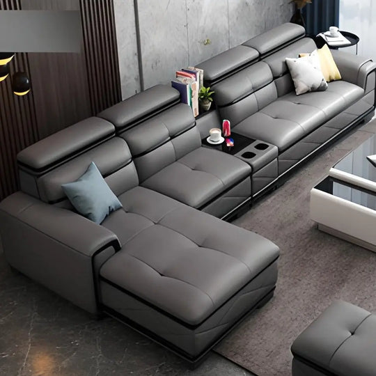 Pangea Leather Sectional Sofa Fin and Furn