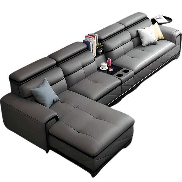 Pangea Leather Sectional Sofa Fin and Furn
