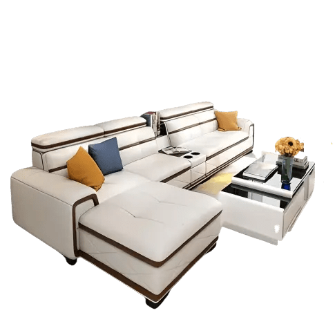 Pangea Leather Sectional Sofa Fin and Furn