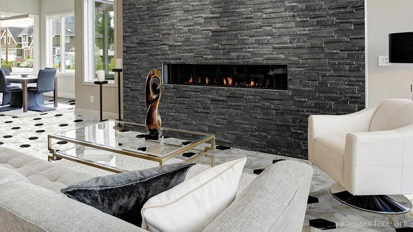 Andromeda Stacked Black Marble Natural Stone - Flats Fin and Furn