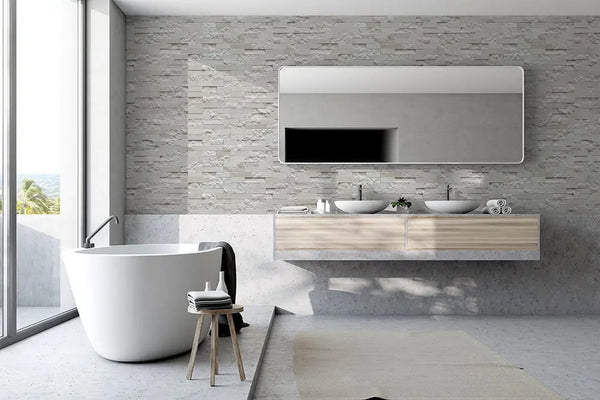 Betel White 3D Smooth and Rough Ledge Cultured Stone - Corners Fin and Furn