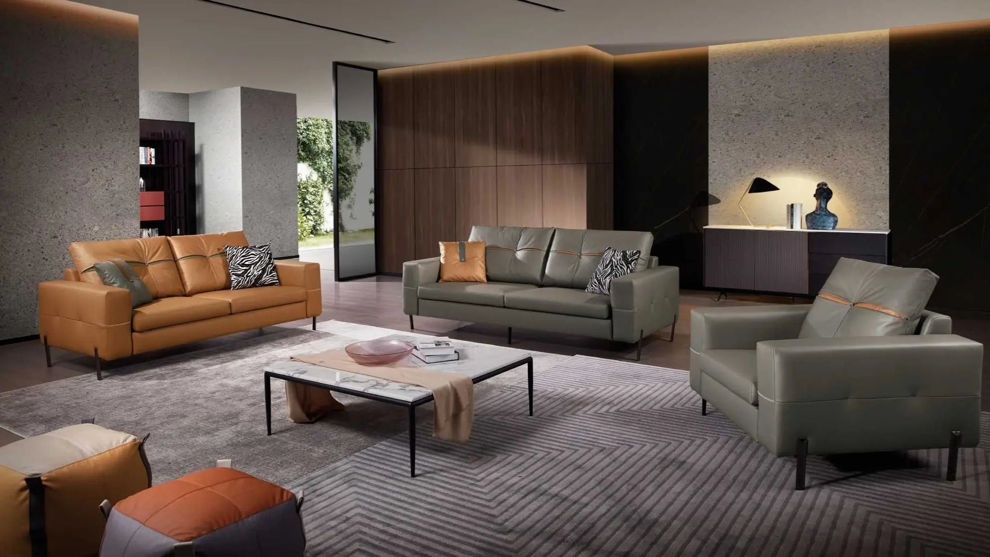 Carlson Leather Sofa Set Fin and Furn