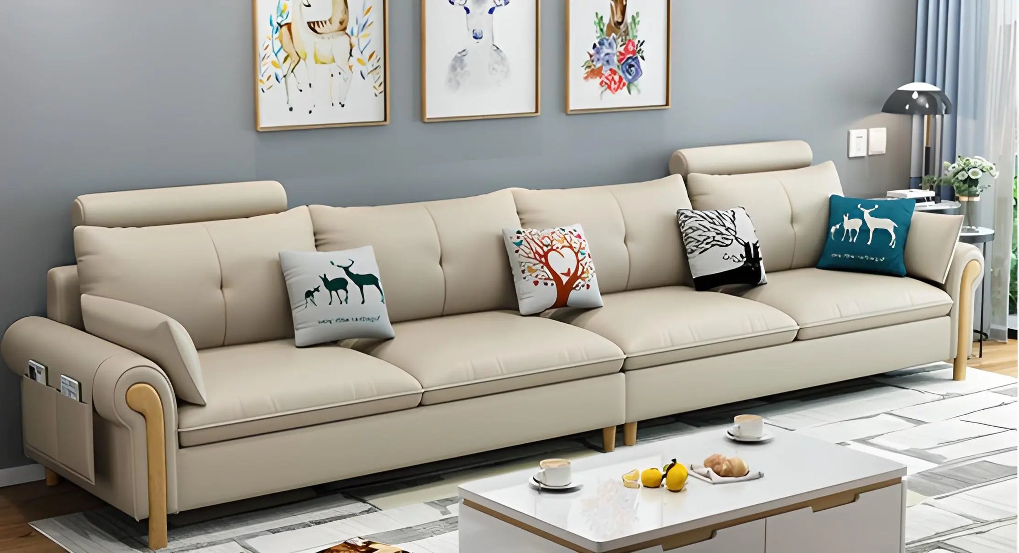 Crater Cream Leather Sofa Fin and Furn