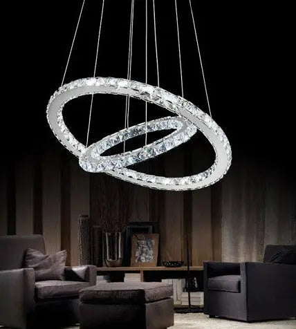 Double Ring Crystal Pendant-Light LED Adjustable Design Chandelier Fin and Furn