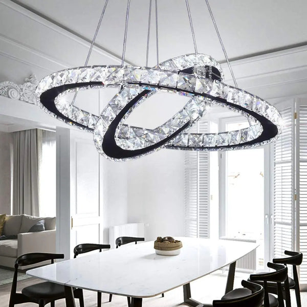 Double Ring Crystal Pendant-Light LED Adjustable Design Chandelier Fin and Furn