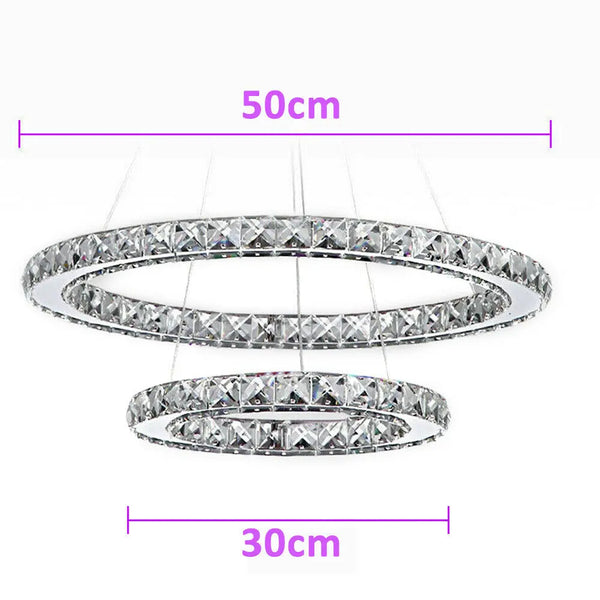 Double Ring Crystal Pendant-Light LED Adjustable Design Chandelier Fin and Furn