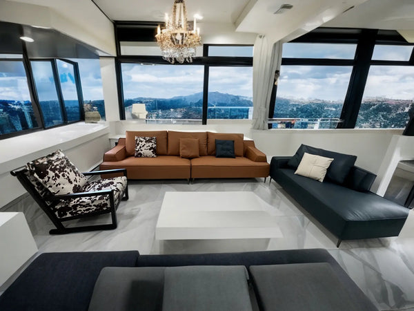 Graham Leather Sofa with lounger Fin and Furn