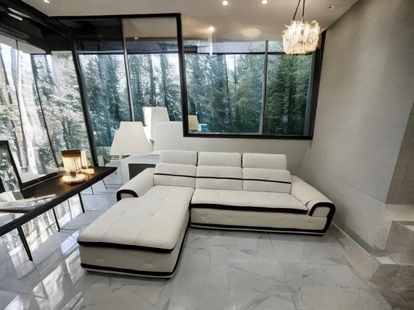 Mini-Pangea Leather Sectional Sofa Fin and Furn