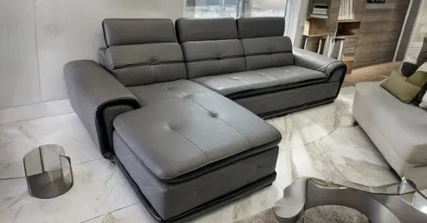 Mini-Pangea Leather Sectional Sofa Fin and Furn