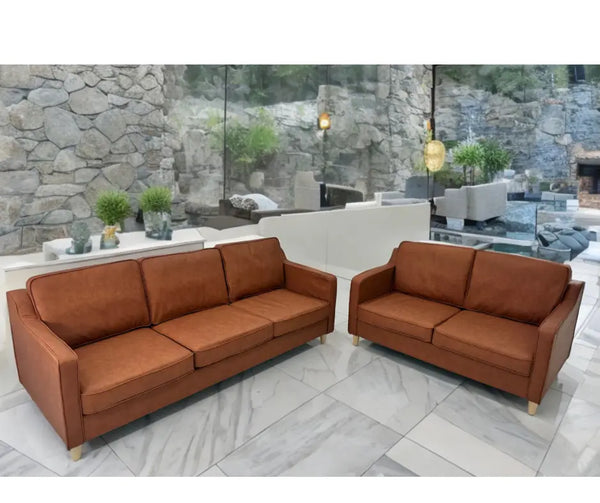 Nelson Dark Tan Leather Sofa Fin and Furn