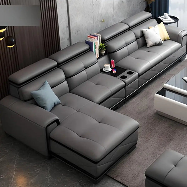 Pangea Leather Sectional Sofa Fin and Furn