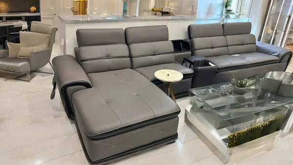 Pangea Leather Sectional Sofa Fin and Furn