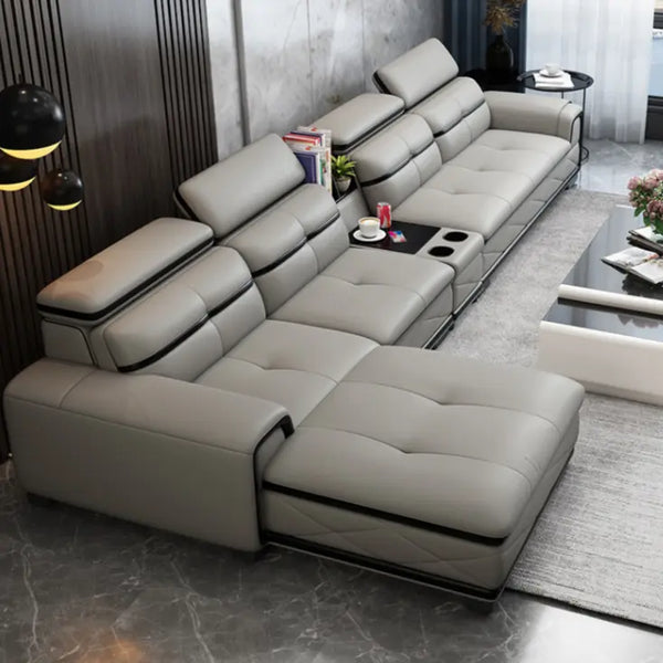 Pangea Leather Sectional Sofa Fin and Furn