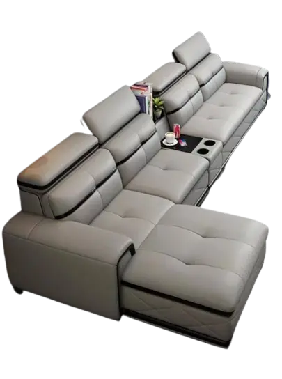 Pangea Leather Sectional Sofa Fin and Furn
