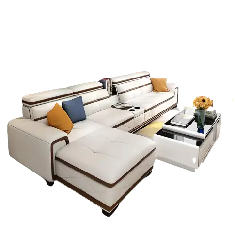 Pangea Leather Sectional Sofa Fin and Furn