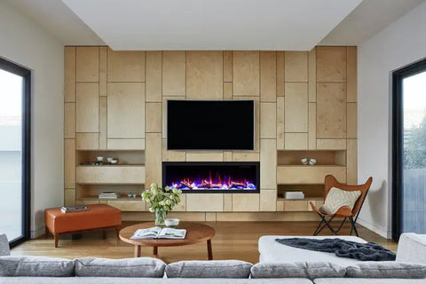 Platinum Series LED Fireplace  FLUSH MOUNT w/ 8 color LED Flames, log, pebble & crystal media Fin and Furn