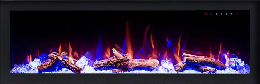 Platinum Series LED Fireplace  FLUSH MOUNT w/ 8 color LED Flames, log, pebble & crystal media Fin and Furn