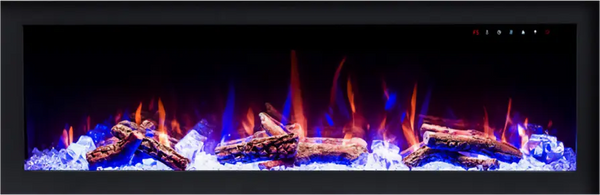 Platinum Series LED Fireplace  FLUSH MOUNT w/ 8 color LED Flames, log, pebble & crystal media Fin and Furn