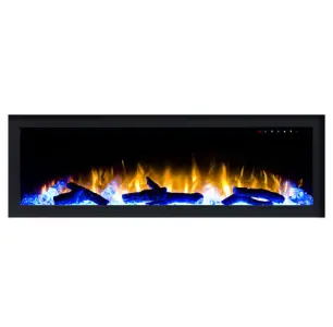 Platinum Series LED Fireplace  FLUSH MOUNT w/ 8 color LED Flames, log, pebble & crystal media Fin and Furn