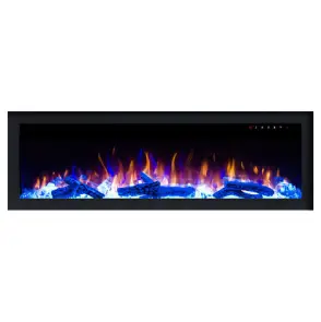 Platinum Series LED Fireplace  FLUSH MOUNT w/ 8 color LED Flames, log, pebble & crystal media Fin and Furn