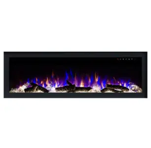 Platinum Series LED Fireplace  FLUSH MOUNT w/ 8 color LED Flames, log, pebble & crystal media Fin and Furn