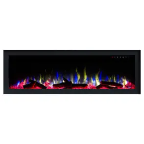 Platinum Series LED Fireplace  FLUSH MOUNT w/ 8 color LED Flames, log, pebble & crystal media Fin and Furn