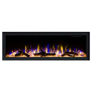 Platinum Series LED Fireplace  FLUSH MOUNT w/ 8 color LED Flames, log, pebble & crystal media Fin and Furn