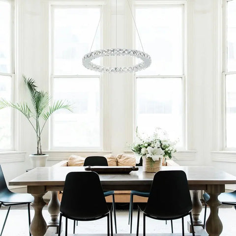 Single Ring Crystal Pendant LED Adjustable Design Chandelier Fin and Furn