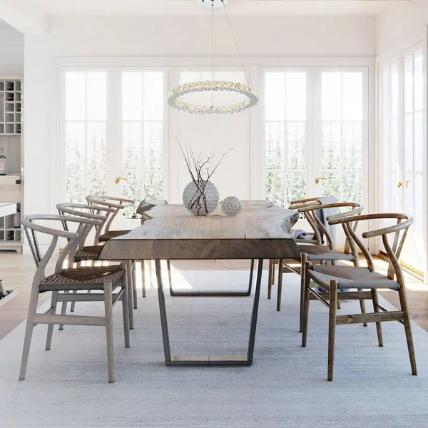 Single Ring Crystal Pendant LED Adjustable Design Chandelier Fin and Furn