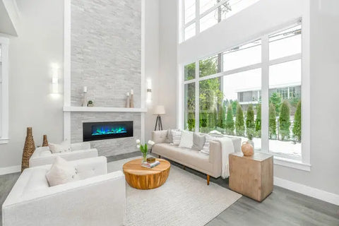 Slim Series LED fireplace wall mounted and built-in style fireplace with vent located at the bottom front Fin and Furn